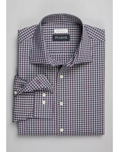 JoS. A. Bank Big & Tall Men's Traditional Fit Spread Collar Check Casual Shirt , Purple, XX Large
