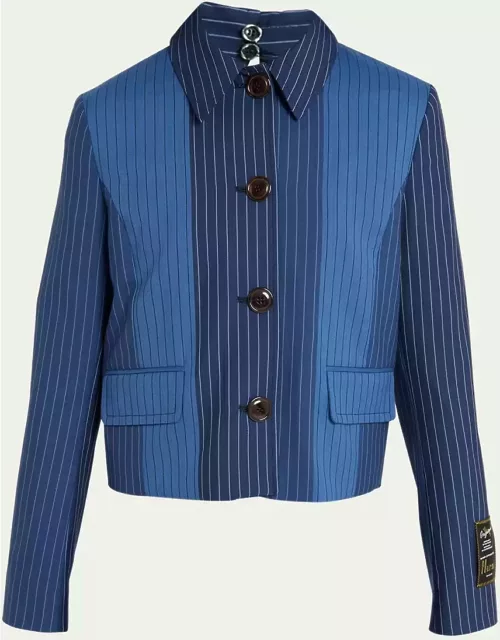 Cropped Contrast Pinstripe Shirt Jacket