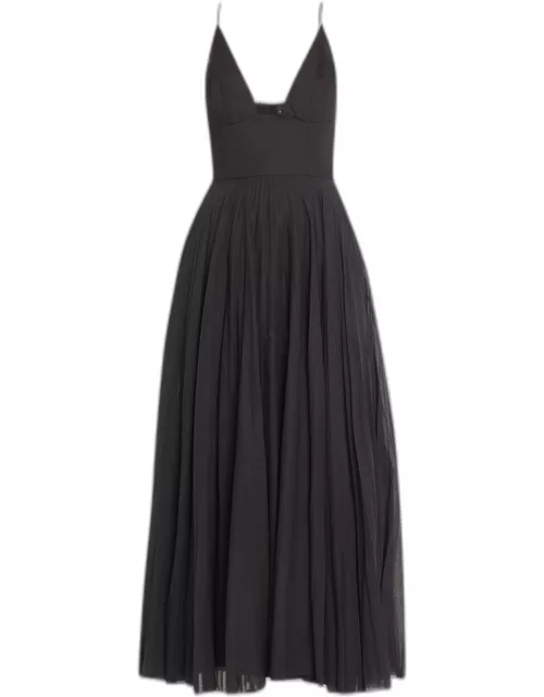 Bralette-Style Maxi Dress with Pleated Skirt