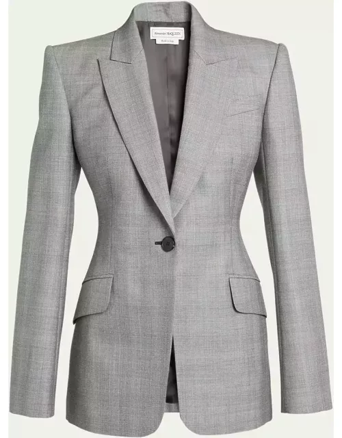 Prince of Wales One-Button Wool Blazer