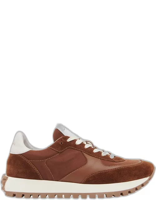 Mixed Leather Retro Runner Sneaker