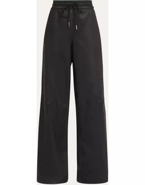 Baggy Wide-Leg Leather Sweatpant