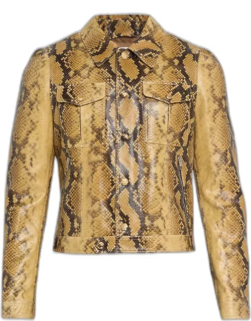 Men's Snake-Print Leather Blouson Jacket