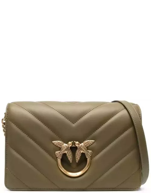 Pinko Green Crossbody Bag With Quilted Texture And Aged-gold Logo Woman