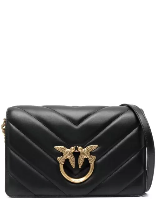 Pinko Black Crossbody Bag With Quilted Texture And Aged-gold Logo Woman