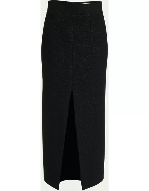Tweed Pencil Midi Skirt with Front Slit