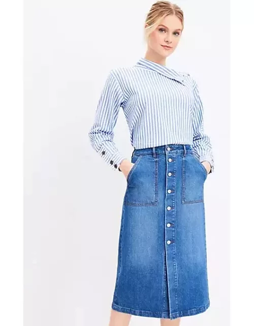 Loft Denim Button Pocket Boot Skirt in Luxe Indigo Wash