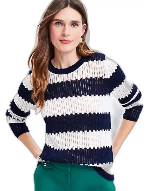 Loft Textured Stripe Open Stitch Sweater