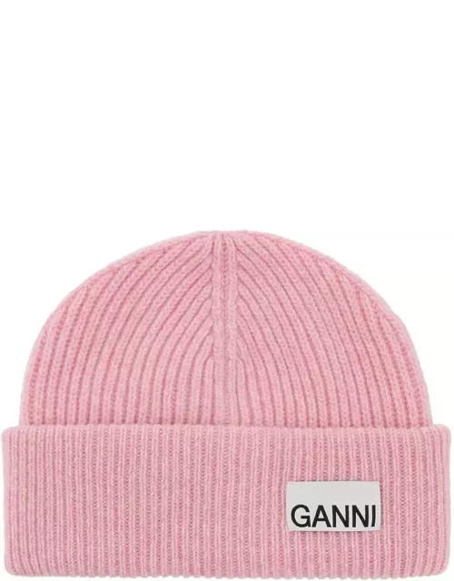 GANNI beanie hat with logo labe