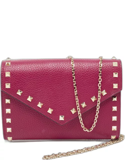 Valentino Pink Leather Rockstud Envelope Wallet on Chain
