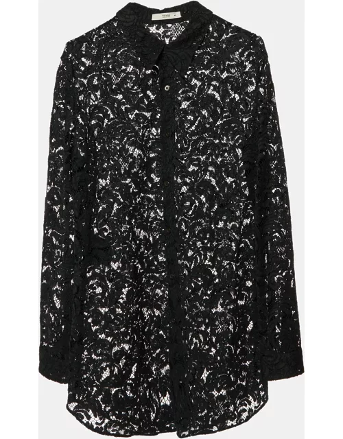 Prada Black Floral Lace Button Front Full Sleeve Shirt
