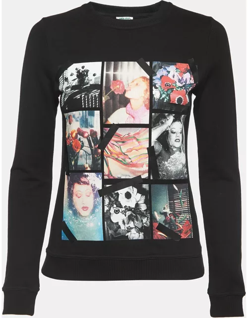 Kenzo Black Graphic Print Cotton Crew Neck Sweatshirt