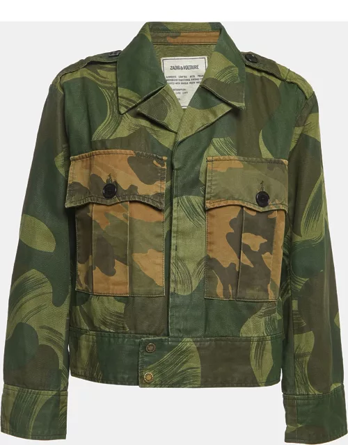 Zadig & Voltaire Military Green Camouflage Cotton Blend Button Front Jacket