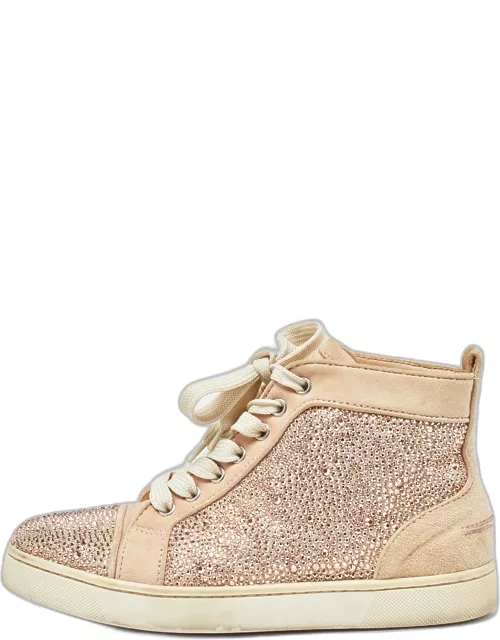 Christian Louboutin Beige Suede Embellished High Top Sneaker
