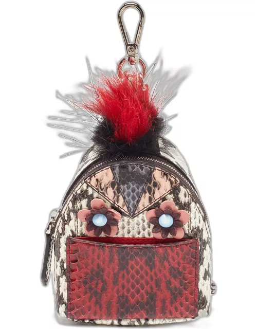Fendi Multicolor Watersnake Leather and Fur Micro Monster Backpack Bag Char