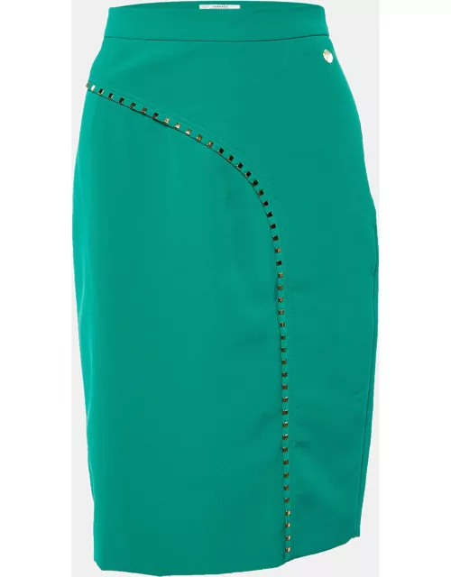 Versace Collection Green Crepe Stud Detail Mini Skirt