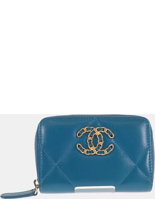 Chanel Blue Quilted Leather 19 CC Zip Coin Purse