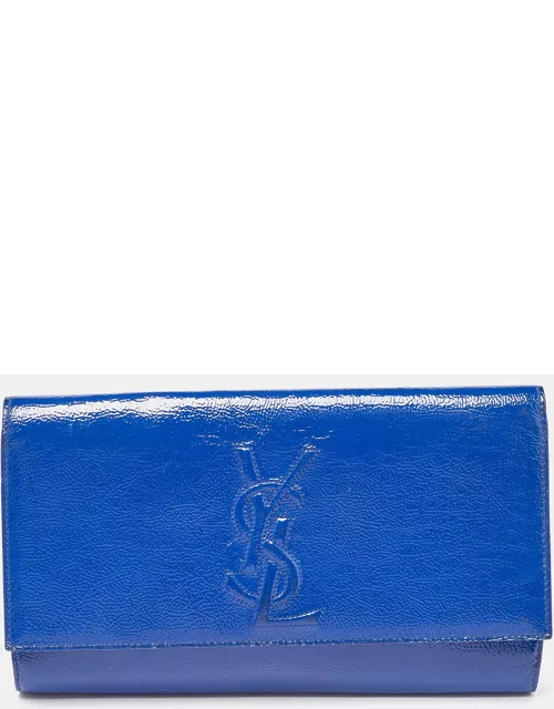 Yves Saint Laurent Blue Patent Leather Belle De Jour Flap Clutch