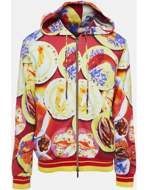 Etro Multicolor Seafood Print Jersey Zip Front Hooded Jacket