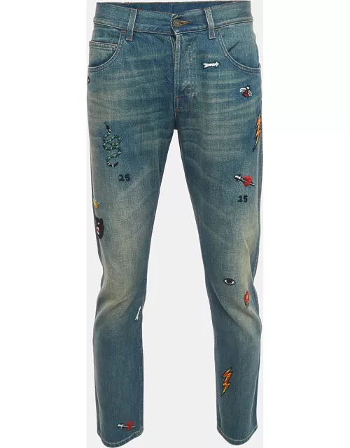 Gucci Blue Washed & Embroidered Denim Jeans L Waist 34"