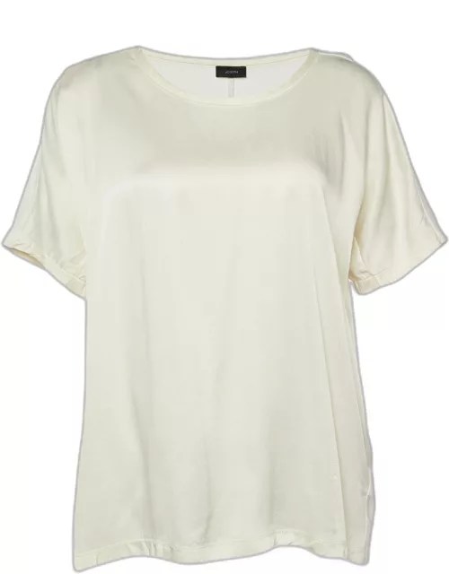 Joseph Off White Cotton Knit & Satin T-Shirt