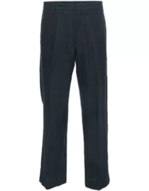 Giorgio Armani Navy Blue Linen Tailored Trousers