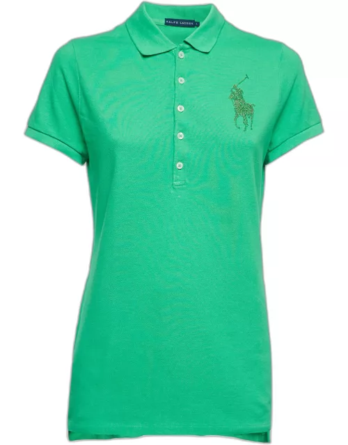 Ralph Lauren Green Cotton Glitter Logo Polo T-Shirt
