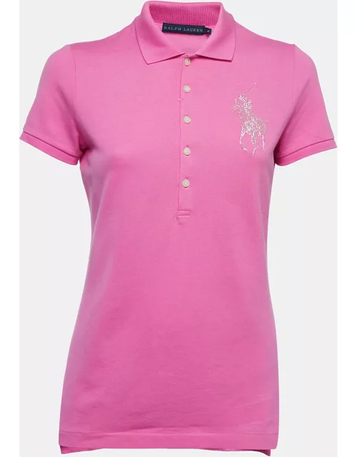 Ralph Lauren Pink Cotton Beaded Logo Polo T-Shirt
