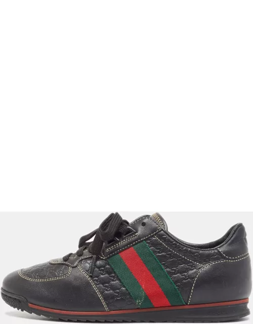 Gucci Black Guccissima Leather Web Low Top Sneaker