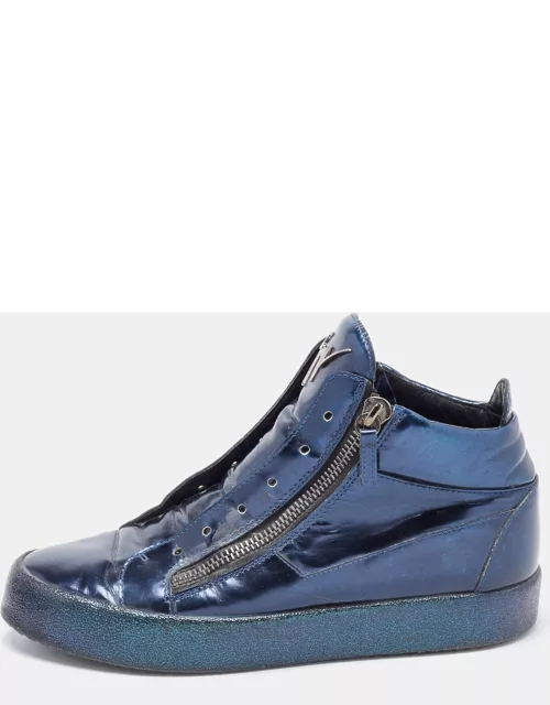 Giuseppe Zanotti Metallic Blue Leather High top Sneaker