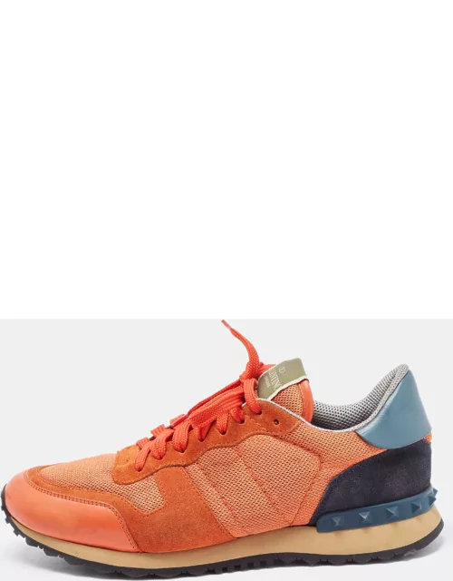 Valentino Orange Leather and Mesh Rockrunner Sneaker
