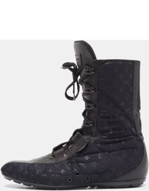 Louis Vuitton Black/Blue Velvet and Leather High Top Sneaker