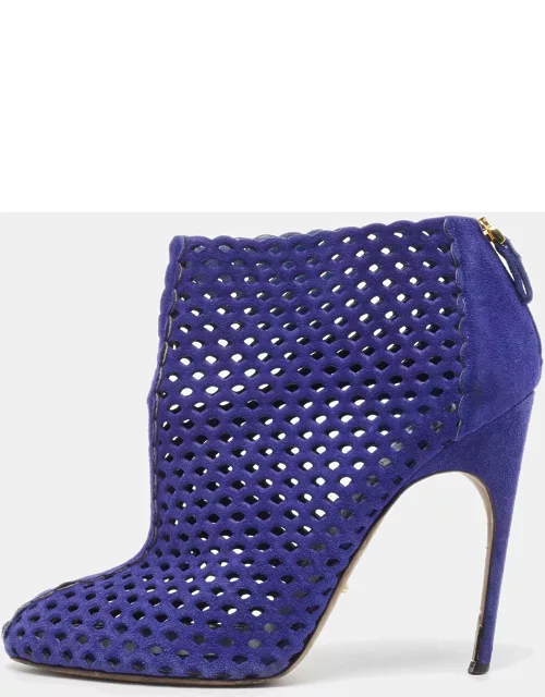 Sergio Rossi Blue Suede Cut Out Ankle Boot