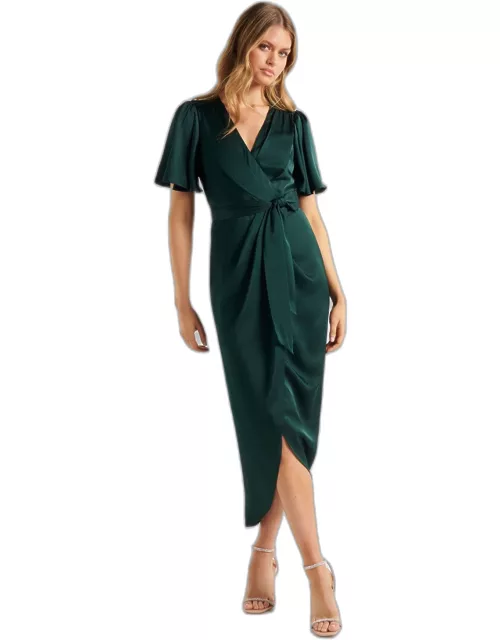 Forever New Women's Carolina Satin Midi Dress in Emerald Green