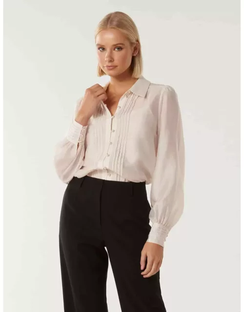 Forever New Women's Hazel Pearl-Button Pintuck Shirt in Neutra