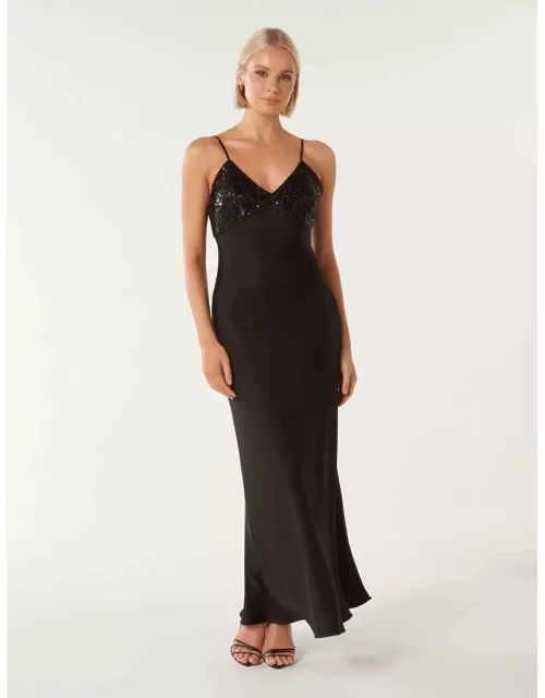 Forever New Women's Maisie Sequin Satin Slip Dress in Black