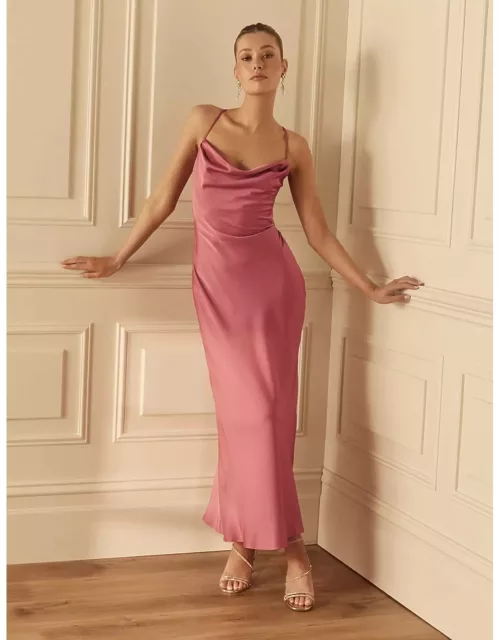 Forever New Women's Ruby Tie-Back Satin Maxi Dress in Saturated Rose