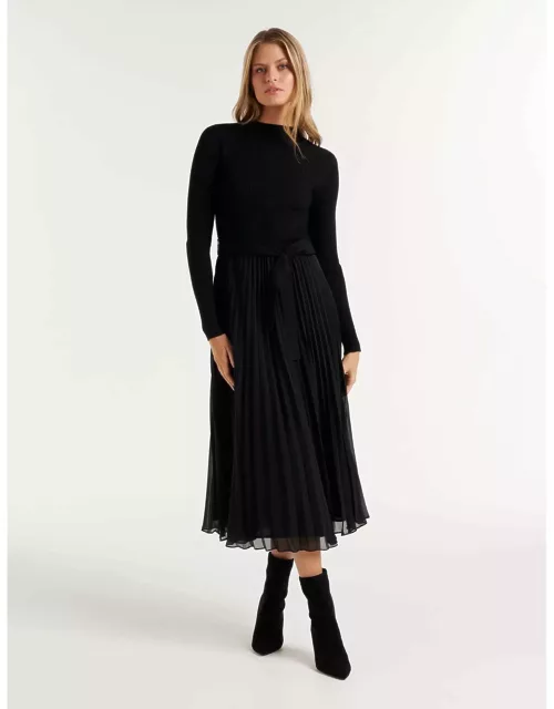 Forever New Women's Penelope Woven Mix Knit Dress in Black