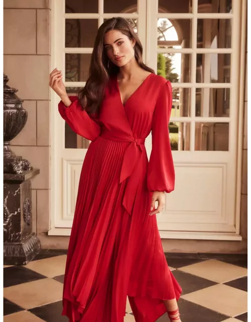 Forever New Women's Ellery Pleated Wrap Midi Dress in Red