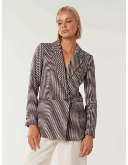 Forever New Women's Kate Double-Breasted Blazer Jacket in Red/Navy Check