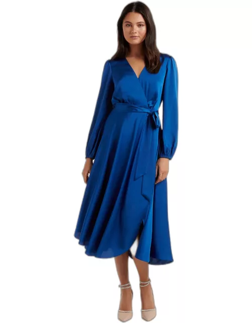 Forever New Women's Marilyn Satin Wrap Midi Dress in Sapphire Blue