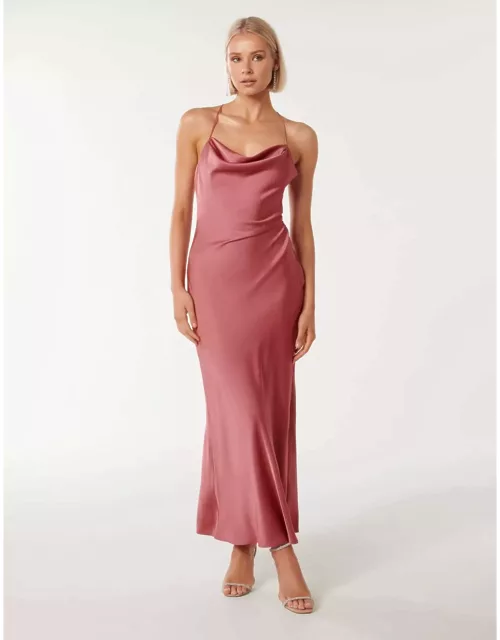 Forever New Women's Ruby Petite Tie-Back Satin Maxi Dress in Saturated Rose