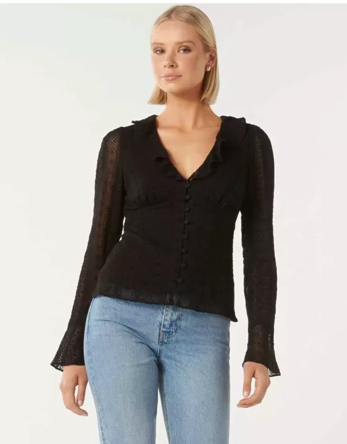 Forever New Women's Demi Embroidered Frill Top in Black