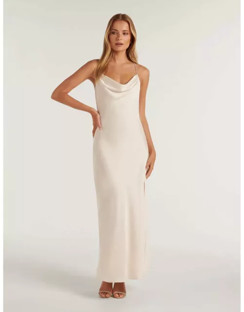 Forever New Women's Hannah Diamante-Strap Satin Dress in Ivory