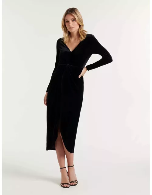 Forever New Women's Sofia Velvet Twist-Front Midi Dress in Black