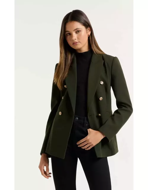 Forever New Women's Milly Button Blazer Jacket in Dark Khaki