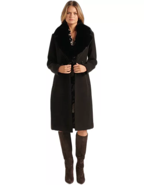 Forever New Women's Nina Double-Breasted Faux Fur Collar Coat in Black