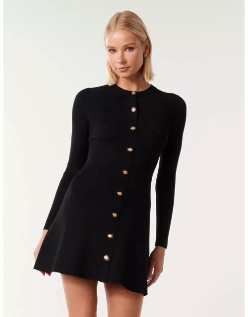 Forever New Women's Jolie Button Through Mini Knit Dress in Black