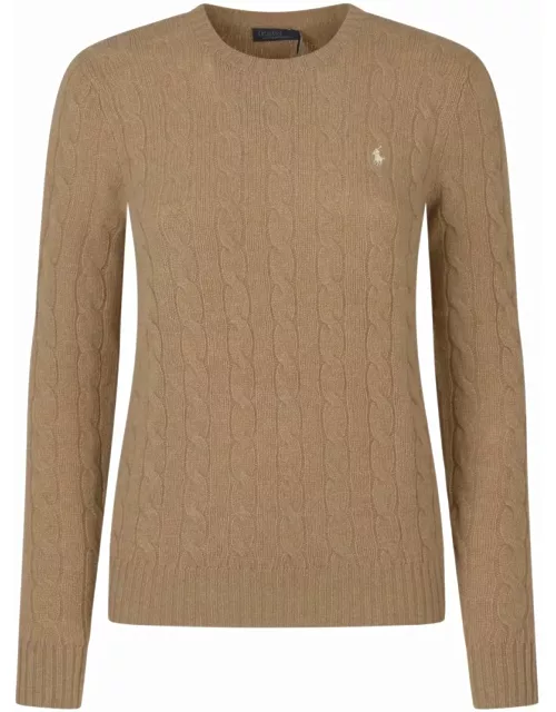Polo Ralph Lauren Camel Mél Collection Wool And Cashmere Braided Sweater