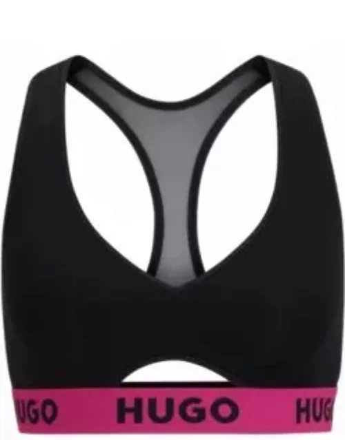 Stretch-jersey racer-back bralette with branded waistband- Black Women's Underwear, Pajamas, and Sock